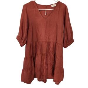 TOUCHE Linen Tiered Mini Dress S Cottagecore Beach Peasant Farmhouse Retro